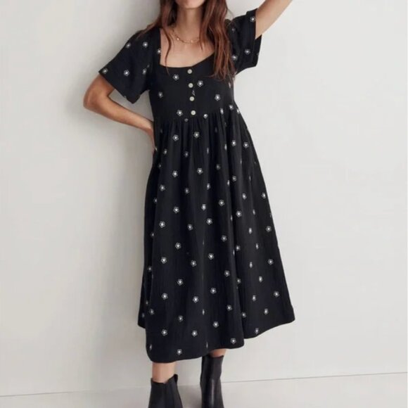 Madewell Daisy Embroidered Lightspun Square-Neck Midi Dress – Size S - Picture 1 of 8